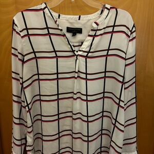 Banana Republic Women's Checkered Blouse - White and Pink